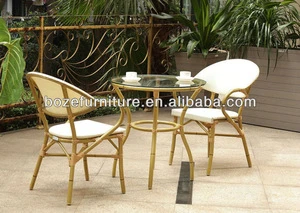 Bamboo like garden furniture,dinning set, cafe power coating outdoor chairs and table with 3 pieces