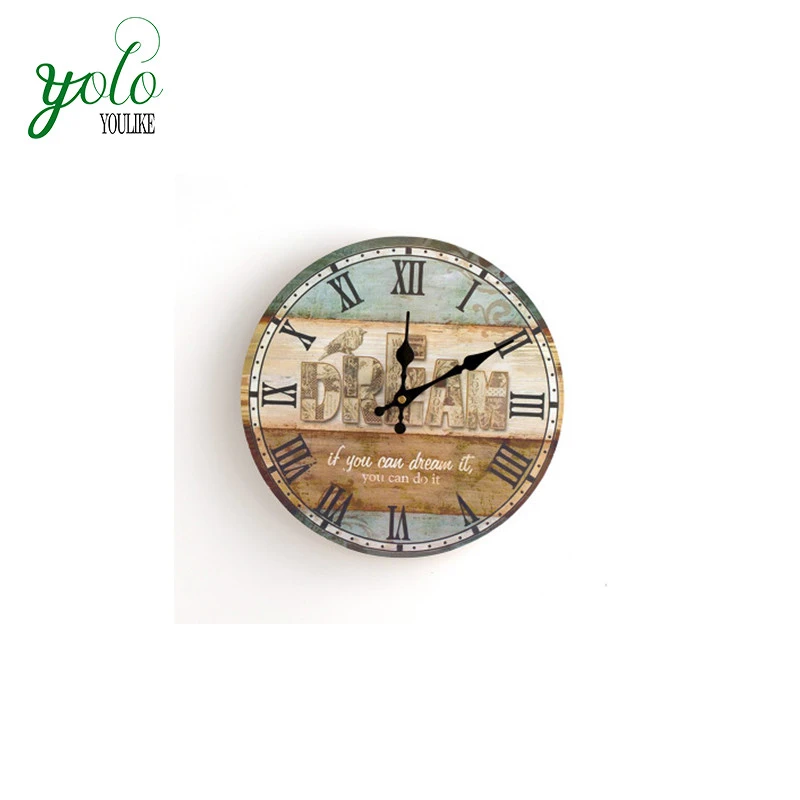 Best Silent Retro Antique Vintage Rustic Colorful Tuscan Country Style Wood Morden Wall Clock Home Decoration