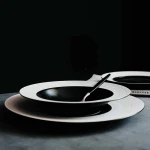 Black and white double color straw hat plate soup pasta western ceramic tableware restaurant