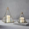 Brass and glass hurricane pillar candle Lantern in square shape Pyramid top and antique silver glass