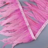 Carnival Feather Fringe 25-30cm Bleached And Dyed Pink Rooster Tail Feathers Trim For Crafts Costumes Sewing Wedding