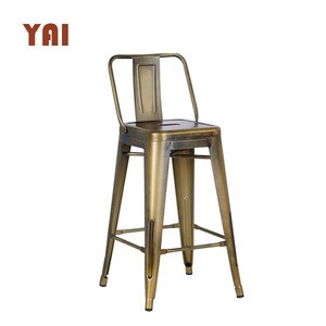 cheap commercial short back vintage metal industrial chair wood metal frame bar stool