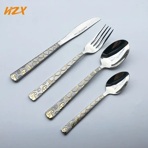 Cheap embossed 18/0 18/10 western tableware knife fork spoon cutlery gift set promotional cutlery set