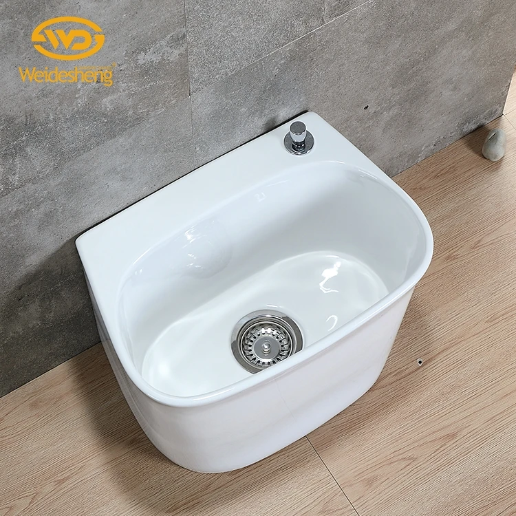 Cheap sanitary ware white porcelain mop pool basin for home bathroom with printing decoration for garden