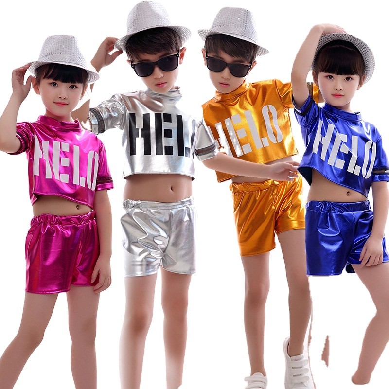 Children Jazz Dance Costumes Glisten Boys Girls Hip-hop Modern Dance Performances Clothing Set Kids Jazzy Dance Wear