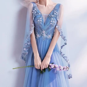China Cheap Elegant And Charming Blue Long Party Evening Prom Dress