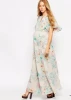 China wholesale maternity clothing 100% Polyester Flutter Sleeve Floral Printed Chiffon Maxi Maternity Dress
