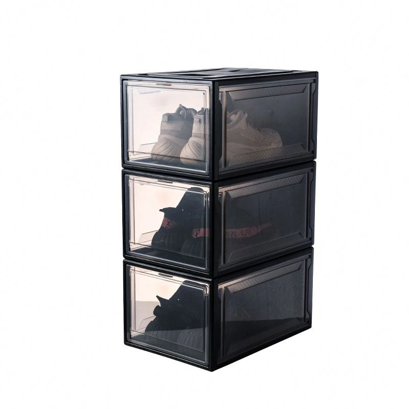 Clear 3-Layer Magnetic Plastic Shoe Boxes Drop Shoe Storage Box custom giant transparent Front open shoe box stackable