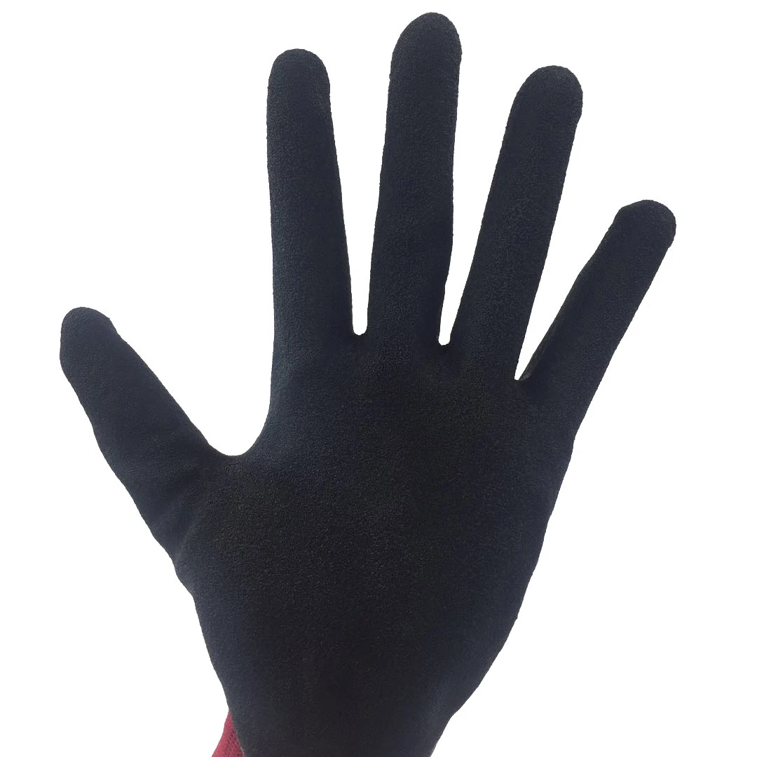 Color 13Gauge Polyester knitted Latex rubber wrinkle dipped waterproof/oil proof/non slip/Export malaysia Safety Work hand glove