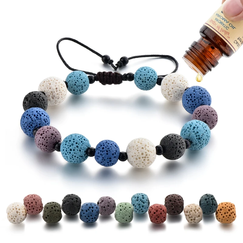 Colorful Lava Healing Balance Beads Reiki Bracelet Handmade Rope Bracelet for woman