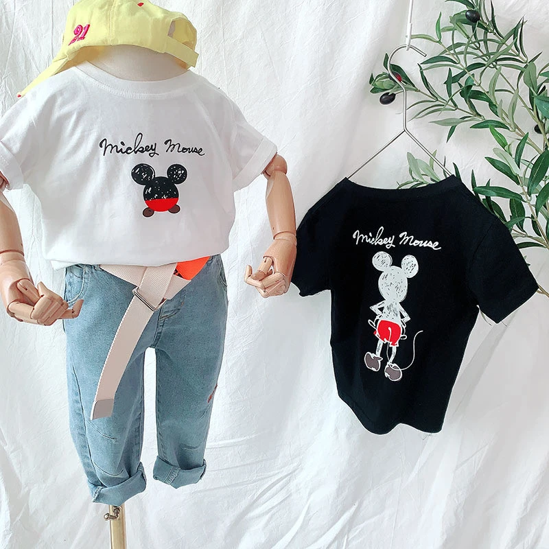 Cotton 2020 summer mickey parent child matching clothes women&#39;s short-sleeved T-shirt loose shirt boys girls clothing wholesale
