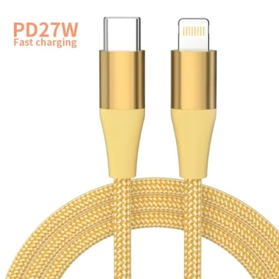 Custom Cheap Price Mobile Phone Accessories Woven Braided 27W 3A USB C Lightning Cable 2m Long iPhone Charger Cable