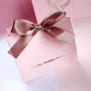 custom design pink premium gift paper bag with silk ribbon