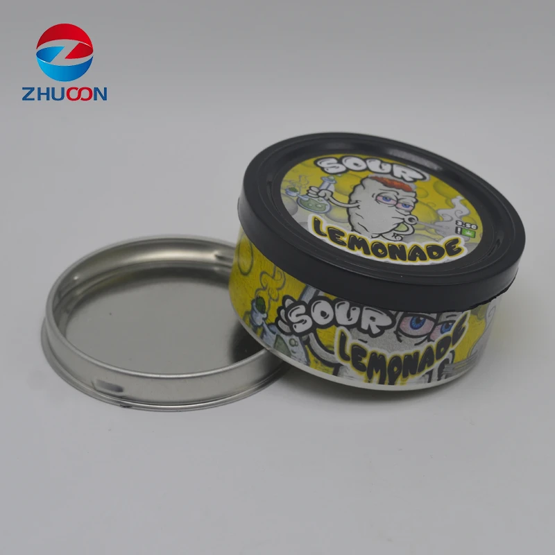 Custom Design Pressitins Sealed Metal Weed Cans Packaging With Plastic Top