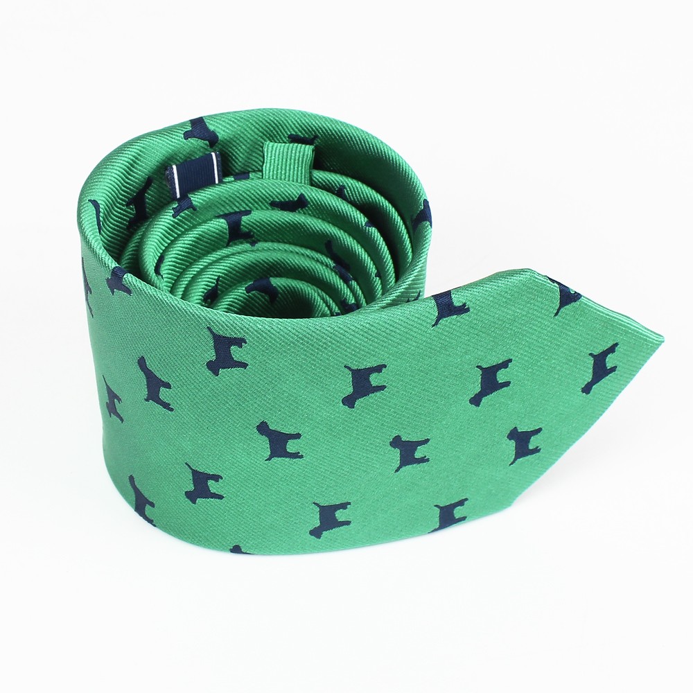 Custom Dog Logo Mens Green Silk Ties With Fashion Design