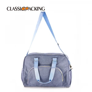 Custom Logo Large Capacity Denim Gym Handbag Shoulder Reusable Clothes Storage Foldable Travel luggage Organizer Sport Bag