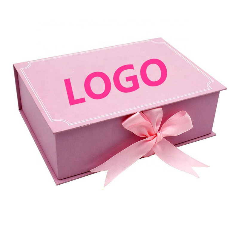 Custom Logo Luxury Ribbon Closure Hair Extension Wig Packaging Folding Paper Box Wholesale
