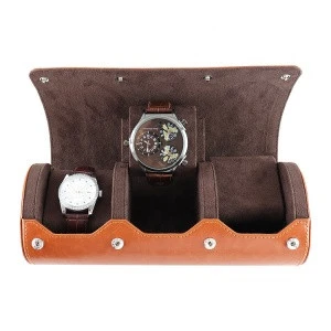 Custom  luxury leather travel watch case with sponge watch packing box bag zipper leather rolling watch box case factory