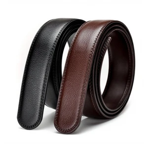 Custom Popular Double Black and Brown Stitcthing Leather Belt Strap