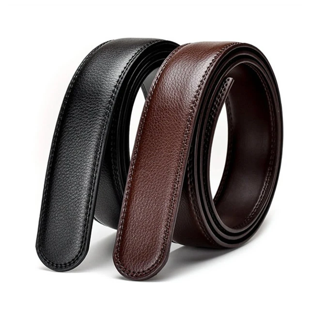 Custom Popular Double Black and Brown Stitcthing Leather Belt Strap