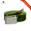 Custom Printed Mens Green Woven Webbing Fabric Belt with Metal Buckle
