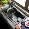 custom size single bowl black granite kitchen sink with drainboard