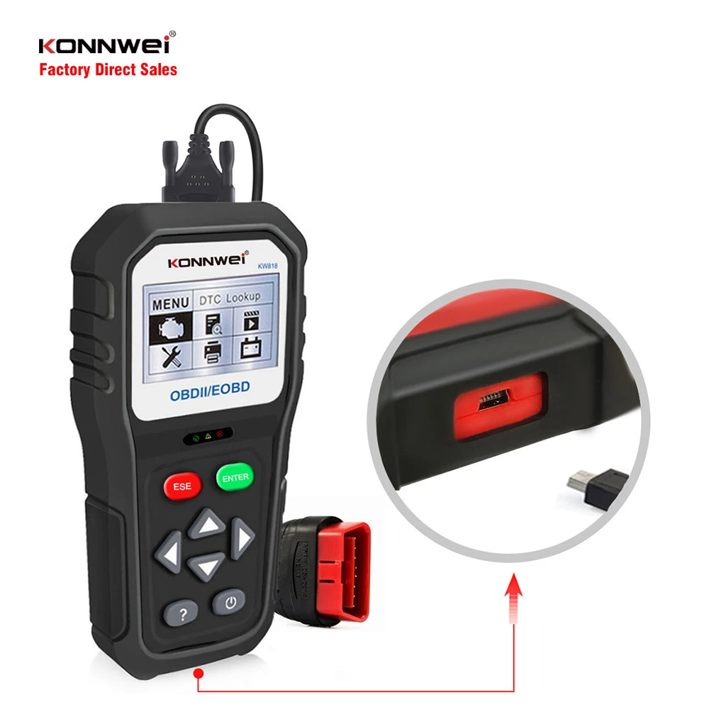 Customize Enhanced OBDII Code Reader KONNWEI KW818 Auto Scanner with Battery Monitoring  One-Click I/M Readiness Key