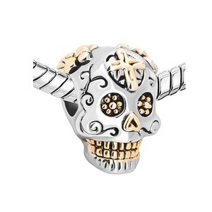 customized big hole hole Halloween European charm cross skull bead for bracelet