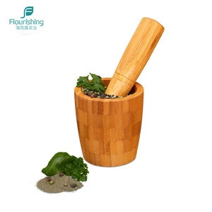 Customized Cheap Wood Chinese Bamboo Mortar And Pestle Set
