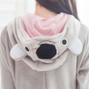 Cute Gray koala Sleepwear Unisex Cotton Flannel Bathrobe Adult Onesie Pajamas