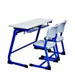 Double student desk and chair - MDF board melamine cover desktop school furniture type
