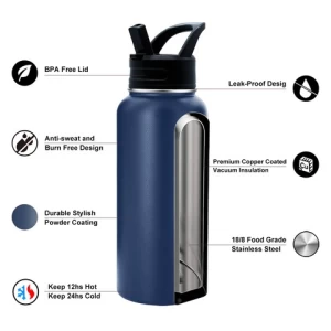 Double Wall Water Bottle Stainless Steel Flask Sports Bottle with Handle Lid 12oz 32oz 40oz 64oz