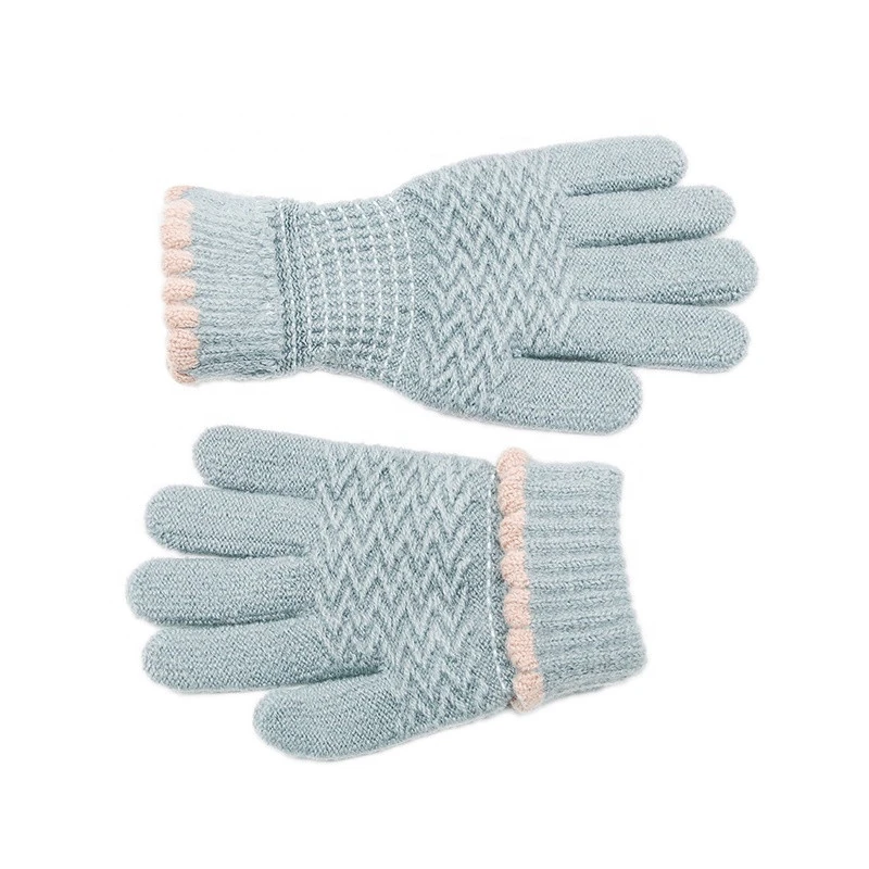 drop shipping plain Acrylic jacquard design cashmere brushed Winter Warmer Knitted mittens for kid