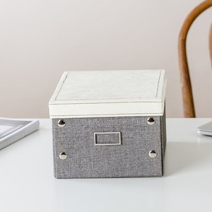 Eco-friendly durable grey desktop organizer foldable storage box with metal label rack