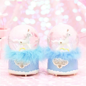 Factory Directly Sale crystal ball unicorn snowball decoration music box