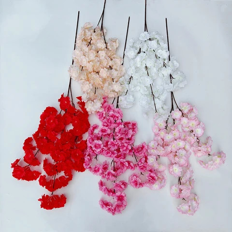 factory wholesale high quality light pink white cream champagne artificial decoration cherry tree branches single cherry blossom