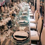 Fancy gold stainless steel wedding hotel dining chair with round back