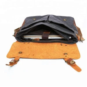 Fashion Cowhigh Leather Messenger Satchel Bag Vintage Canvas Shoulder Bags 14-inch Laptop Briefcase