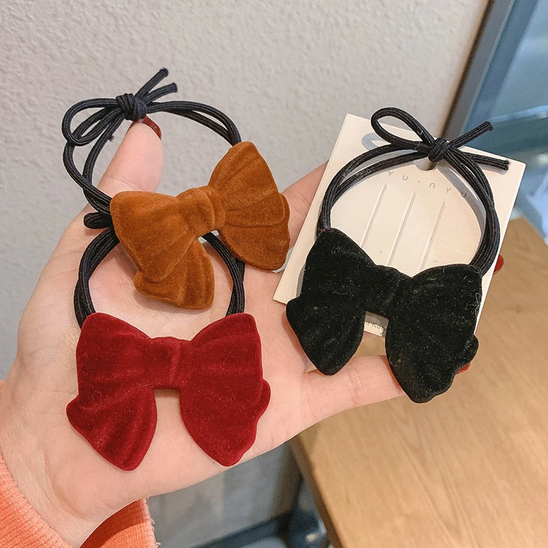Fashionable velvet hair ties ins Bowknot Girls Hair Ties Ponytail Rubber Band Headwear Decoration Material
