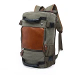 Foldable Large Capacity Shoulder Backpack Tote Duffel Canvas Leather Travel Bag