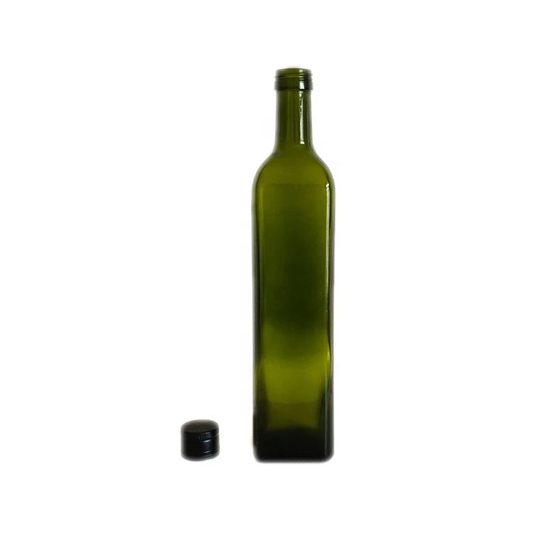 Food Grade 250ml 500ml 750ml 1000ml Square Dark Green Marasca Glass Bottle Olive Oil Bottle 500ml Antique Green Round Olive oil