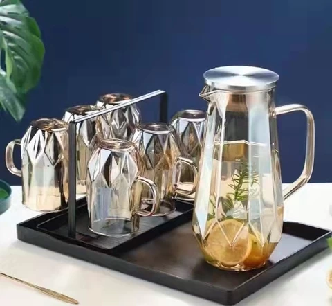 Food Grade Mixing Design Glassware Pitcher Set Juice Glasses Drinkware Set Water Set