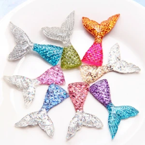 Free Shipping Resin Diy Crafts Accessory Attractive Paillette Resin Mermaid Tail Charms Flatback Resin Crafts Embellishments