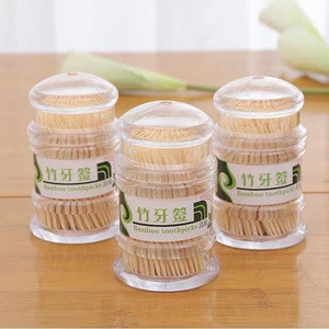friendly disposable Sharp Two Ends and One Top Fruit bamboo picks  Bamboo toothpicks in Plastic Jar