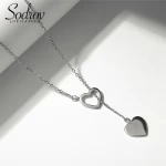 Genuine 925 Sterling Silver Double Heart Necklace Pendant High Quality Jewelry HN015 Personalized