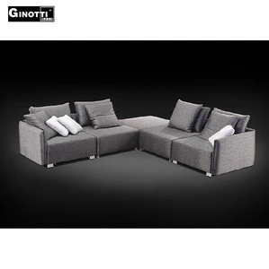 Ginotti new design 4 6 7 seater modern living room gray velvet fabric corner sofa