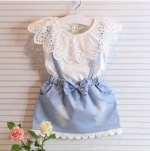 Girls Clothing SetsSummer New Kids Ladies Fashion Hollow Sleeveless Shirts + Bow Skirts Suits Clothes