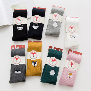 Girls Cute cartoon Autumn and winter new children&#39;s tights double needle baby socks embroidered pantyhose children leggings