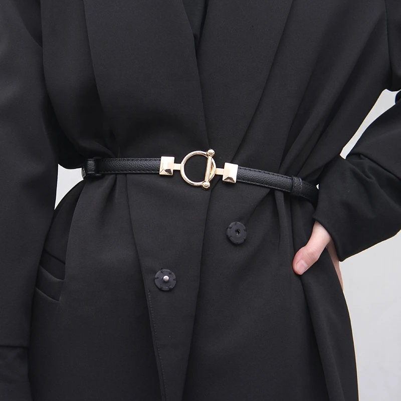 Gold Buckle Thin Belts Women Adjustable PU Leather Belt Ladies Dress Waistband