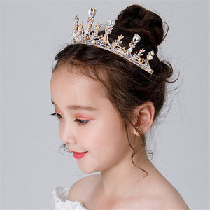 Gold Girls princess Crystal Tiara Kids Wedding Flower Girl Crown Pageant Accessories